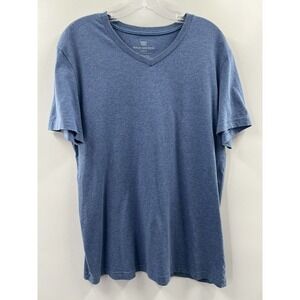 Mack Weldon Men’s Short Sleeve Cotton Blend V Neck Knit Tee Heathered Blue L